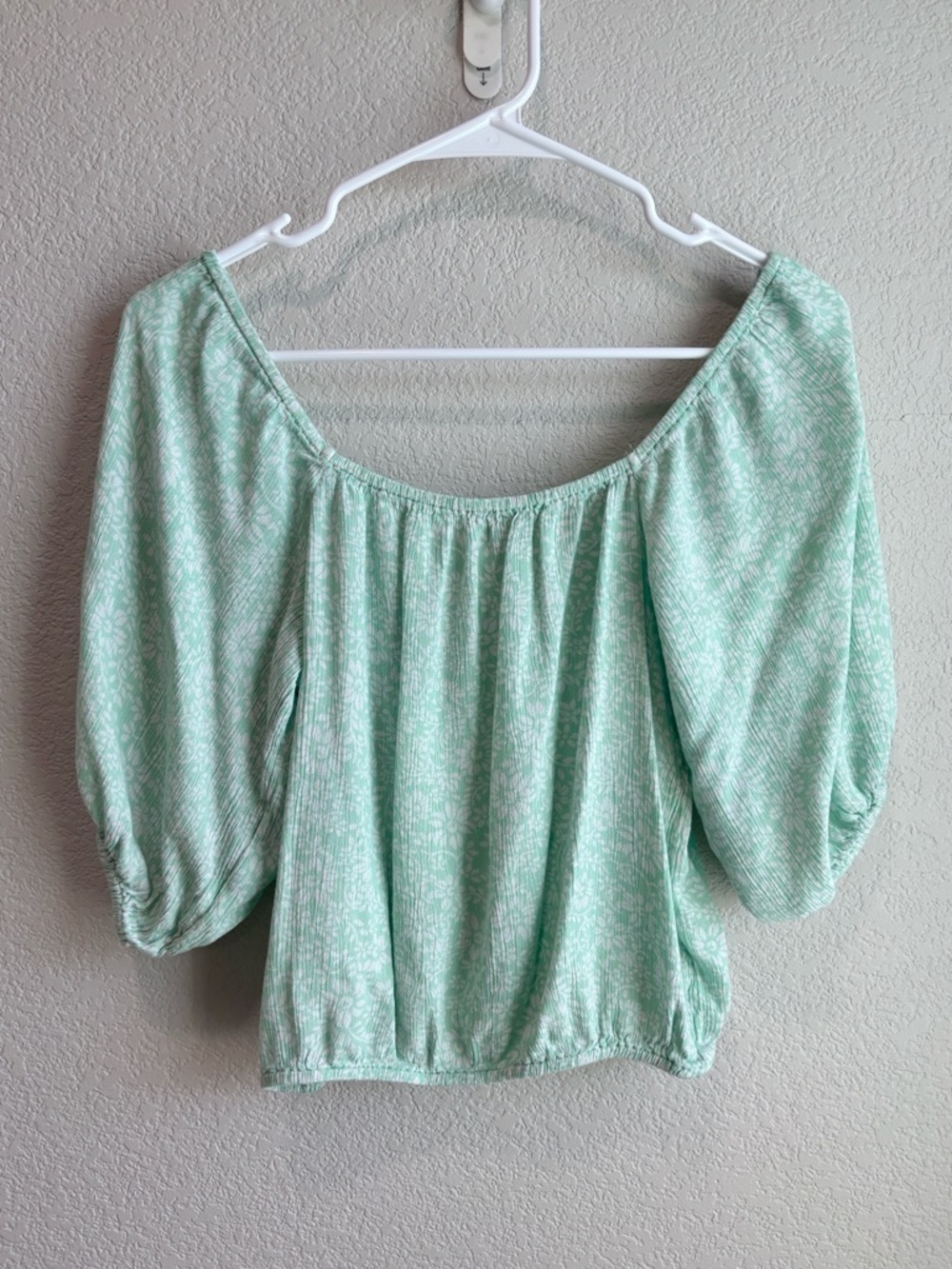 Mint Green Puff Sleeve Off-Shoulder Top
